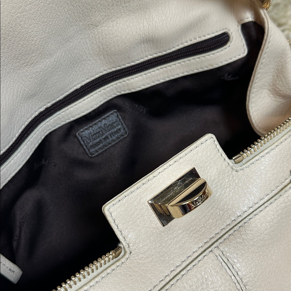 Max Mara Neutral Leather Top Handle Bag | Gold Hardware | Made in Italy - Picture 12 of 16